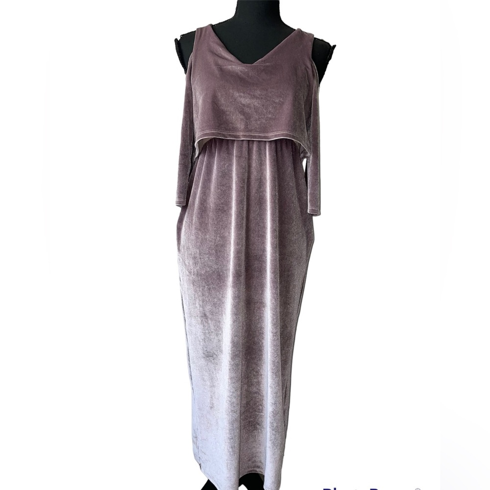 ASOS Greyish Purple Velvet-Like Off shoulder Midi Bodycon Dress (6) [Poly, Elas]